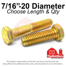 7/16"-20 Grade 8 Hex Cap Screws FINE Thread SAE Hex Bolts (Pick Length & Qty)