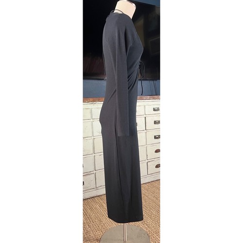 Abito lungo midi nuovo con etichette $148 Anthropologie cravatta davanti nero manica lunga Medium M - Foto 4 di 8