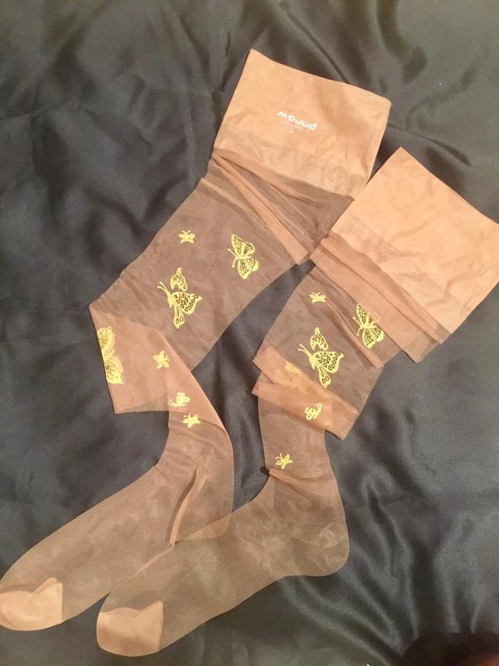 MOJUD Butterfly Echte Nylonstrümpfe von 1950, Gr.II, hellbraun, Schmetterlinge - Bild 2 von 4