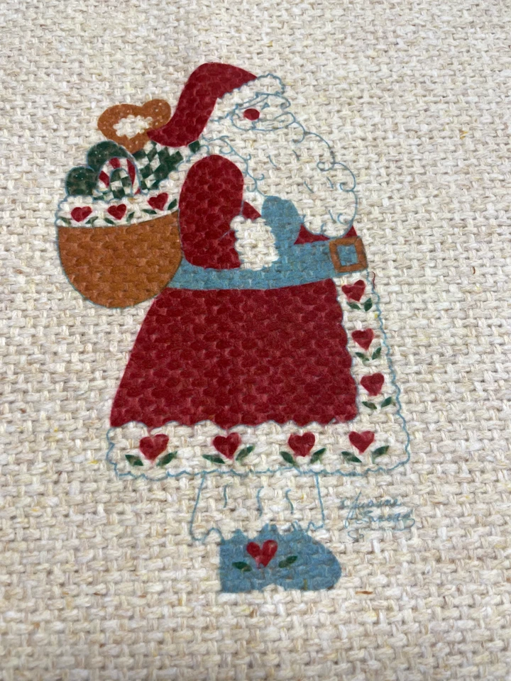 Alfombra de mesa de arpillera de Navidad de colección 19x13 - Flores de Papá Noel y corazón - Decoración de granja Foto 4 de 4