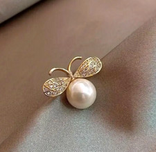Fashion Shiny Rhinestone Bee Faux Pearl  Brooch Pin Accents Clothing Women Gift