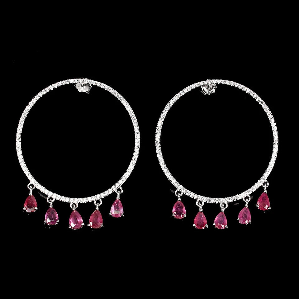 925 Sterling Silver Earrings Pear Ruby 6x4mm Simulated Cz Gemstone Jewelry - Image 2 of 4
