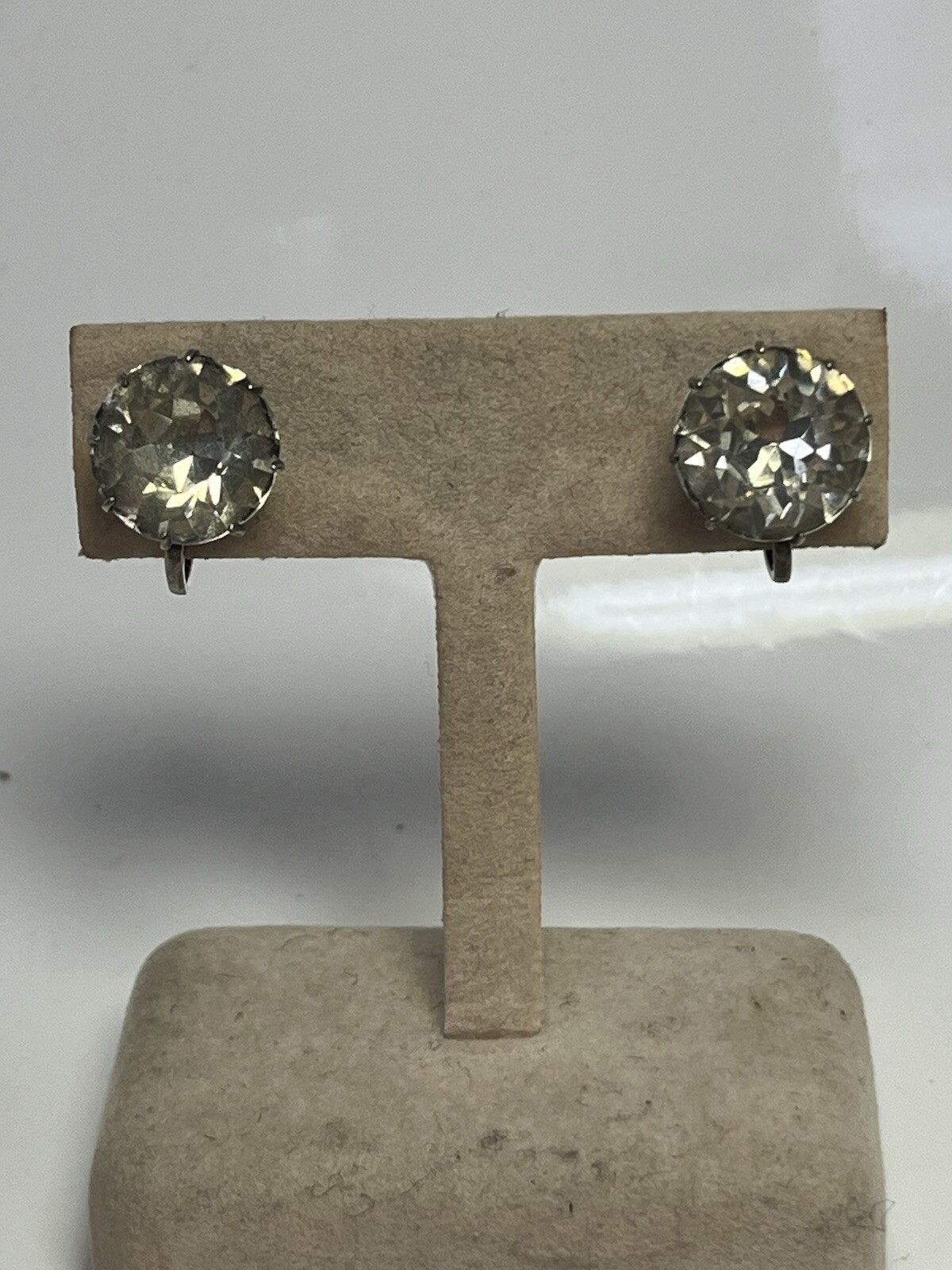 Large Sterling Rhinestone Solitaire Earrings, Pro… - image 1