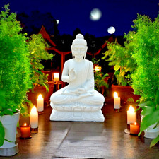 White Marble Buddha Showpiece Sculpture Elegnace Art Meditation Garden Decors