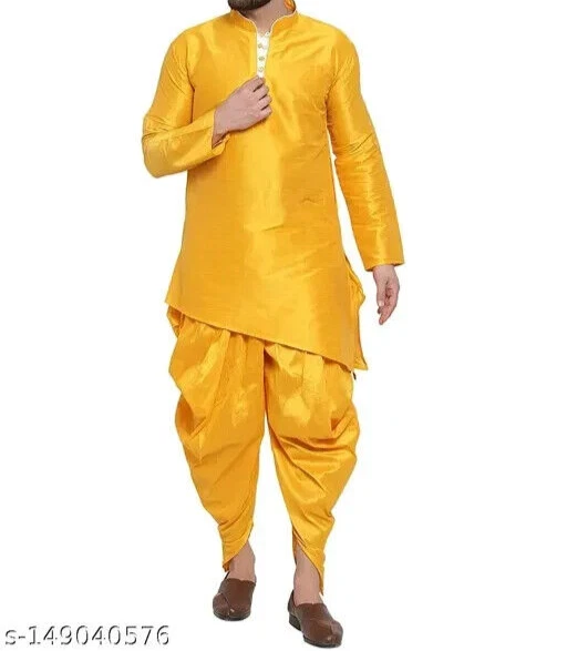 MENS DHOTI KURTA SET FREE SHIPPING DRESS INDIAN ETHNIC TRADIONAL SILK SHIEKH W