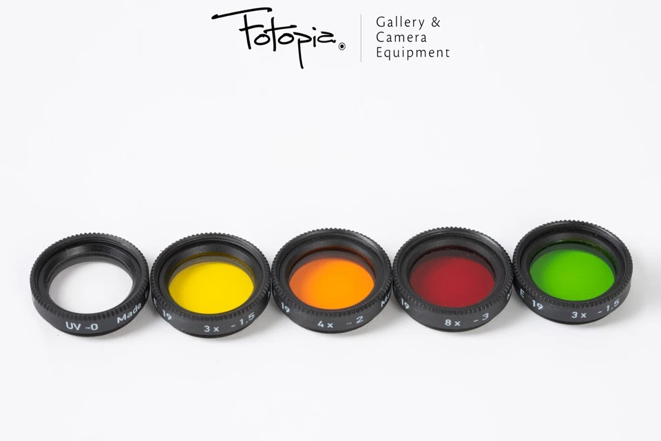Heliopan E19 Filter Set; UV, Yelllow, Orange, Red & Green filters (99%new, 19mm) - Image 2 of 2