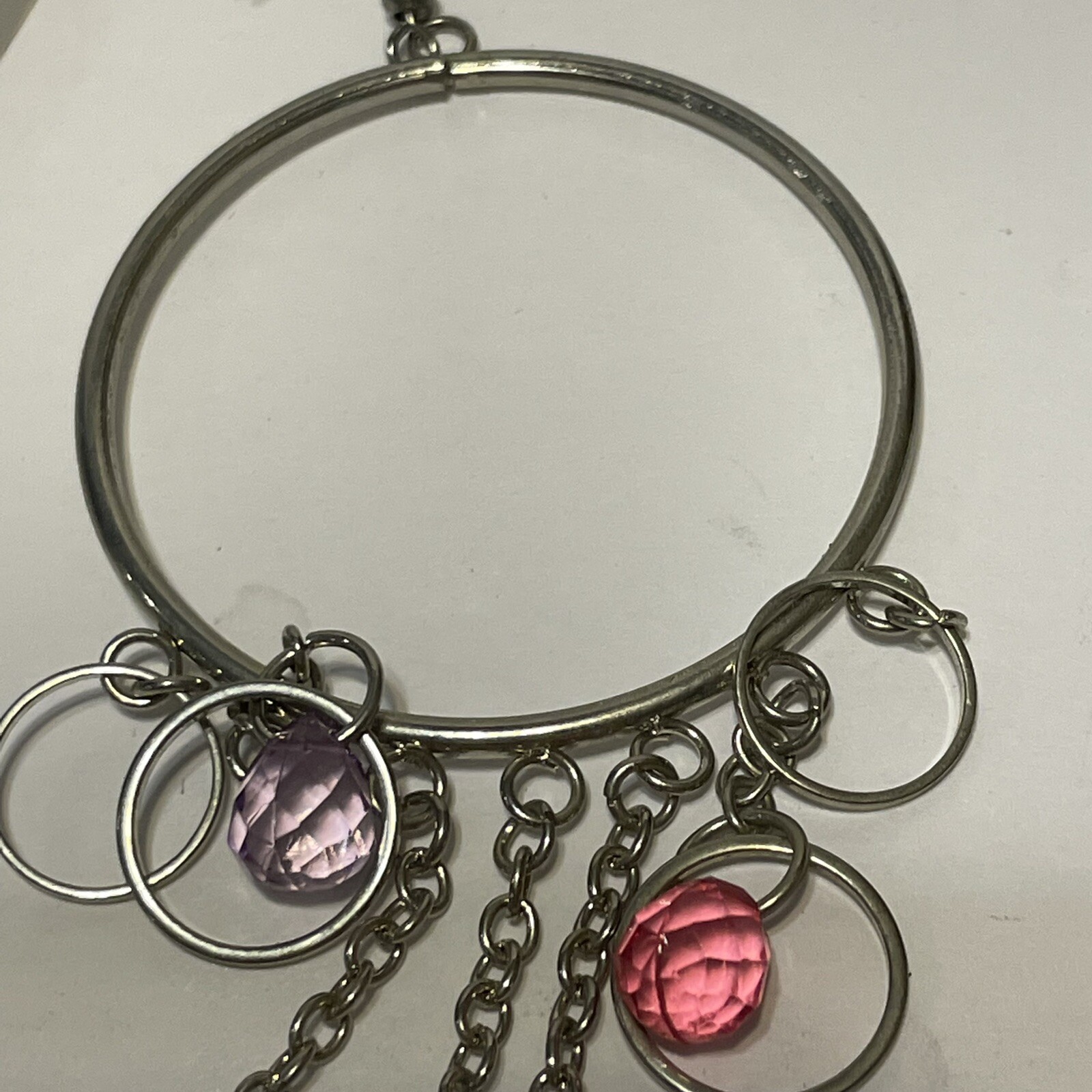 silver tone statement Hook Chain  earrings hoop r… - image 5