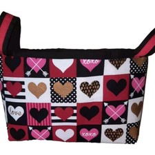 Handmade tote/gift/storage bag Heart Print/Red and White Lining 10x7.5x3 inch