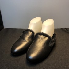 LN US7.5M MK MICHAEL KORS BLACK LEA FAUX FUR SLIPPERS MULES COMFORT SHOES