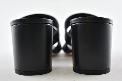 Chanel 19P Black Leather Turnlock CC Logo Mule Strap Slide Block