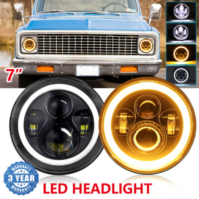 Round  Pair 7'' LED Headlights Hi/Lo Beam Sealed For Chevrolet Chevy Nova 1963-78