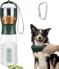 Portable Dog Water Bottle 20oz, Dog Water Dispenser with Food Container Green 