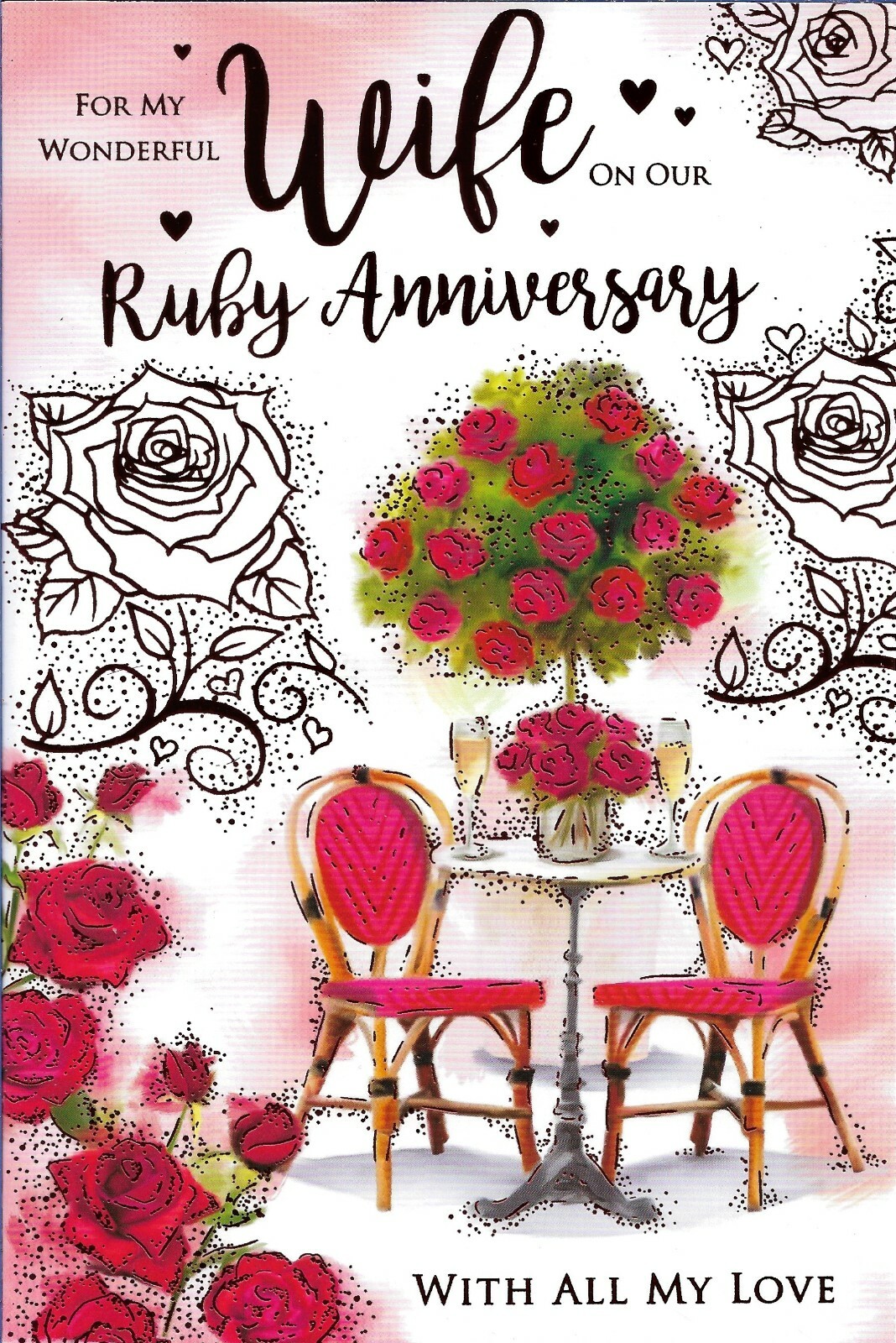 WONDERFUL WIFE ON OUR RUBY 40TH ANNIVERSARY GREETING CARD 9""X6""
