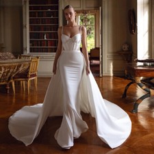 Trendy Detachable Train Mermaid Wedding Dress Crystals Spaghetti Straps Backless