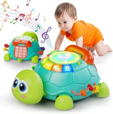  Toys  Tummy Time Toy for 12-18 Months, Musical Turtle Crawling Toys