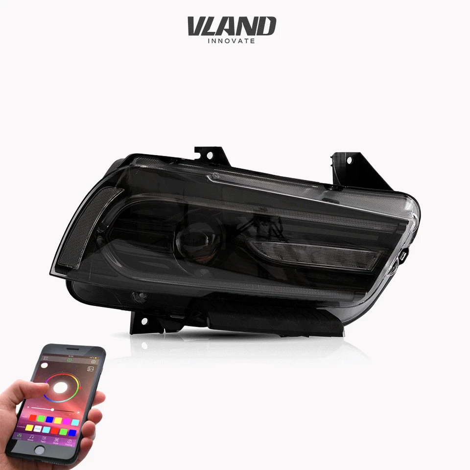 RGB Vland Headlights For Dodge Charger 2011-2014 W/Wiping Turn Indicator LH&RH - Image 2 of 4
