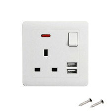 Single/Double Wall Plug Socket 1/2 Gang Charger USB Ports Outlets Flat Plate UK