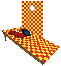 CORNHOLE BEANBAG TOSS GAME w Bags Game Boards Red and Yellow Set