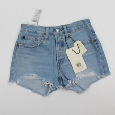 NWT LEVI'S 501 HIGH RISE FRAYED HEM WOMEN'S SHORTS Blue BRAND NEW