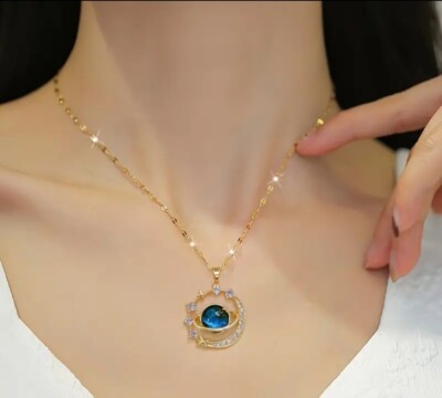 Gold Starry Planet Pendant Necklace Stainless Steel Women Jewellery Gift
