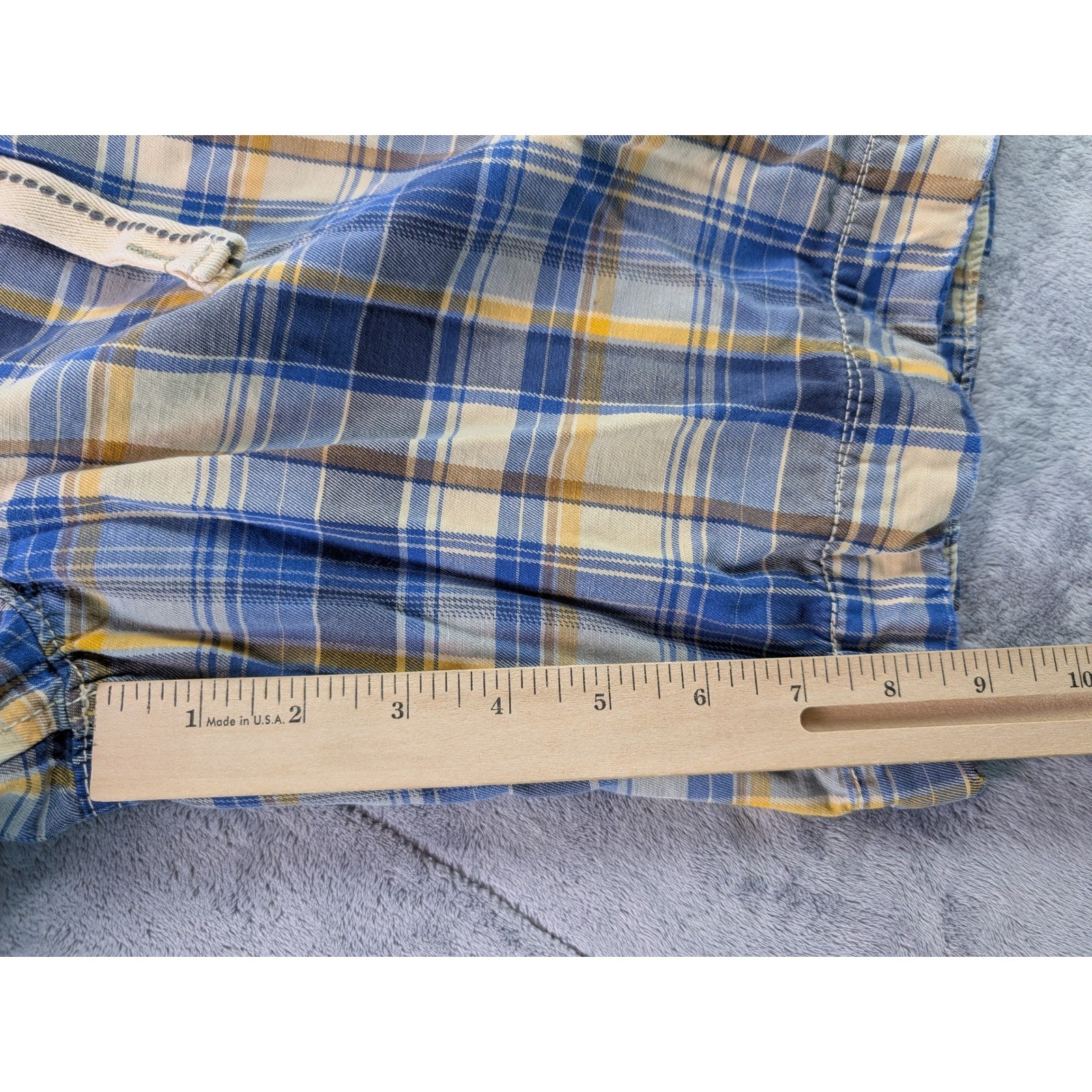 Abercrombie & Fitch Men's 32 Blue Yellow Plaid Cargo Shorts Cotton Drawstring image 8