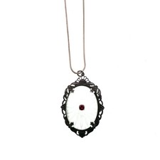 VINTAGE FILGREE VICTORIAN Style Camphor Glass w/ Ruby 18" Necklace