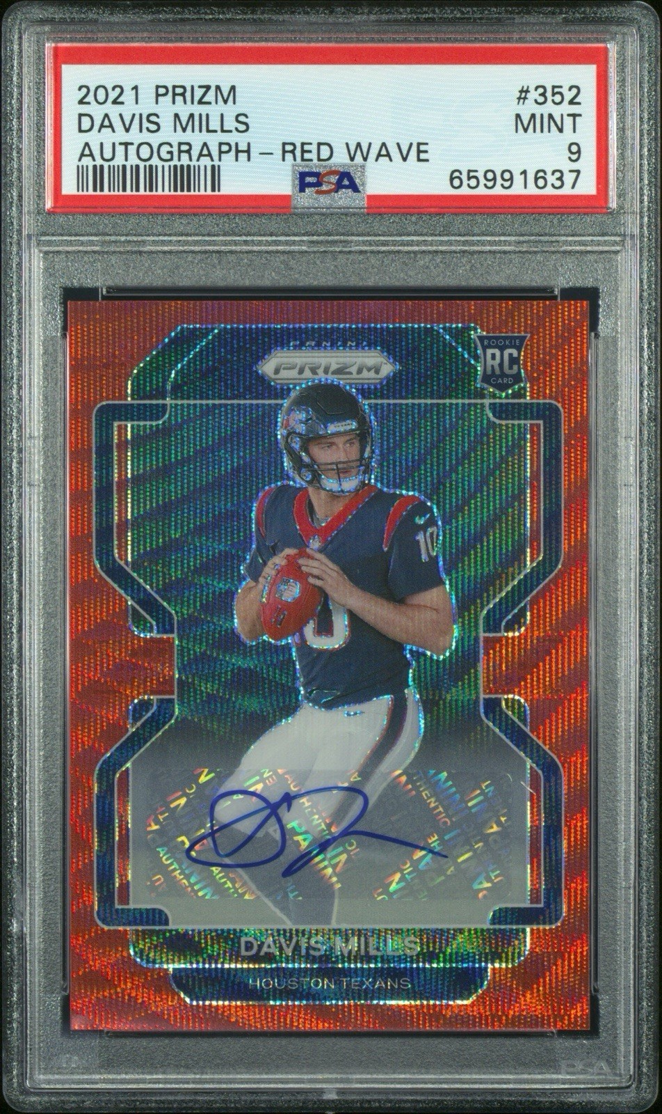 2021 NFL Prizm Davis Mills RC Red Wave Auto 28/149 PSA 9 #352