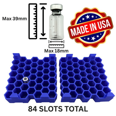 Peptide Vial Storage Rack 3ml, 84 Slot, Rugged 2/PK Stackable Organizer USA Made