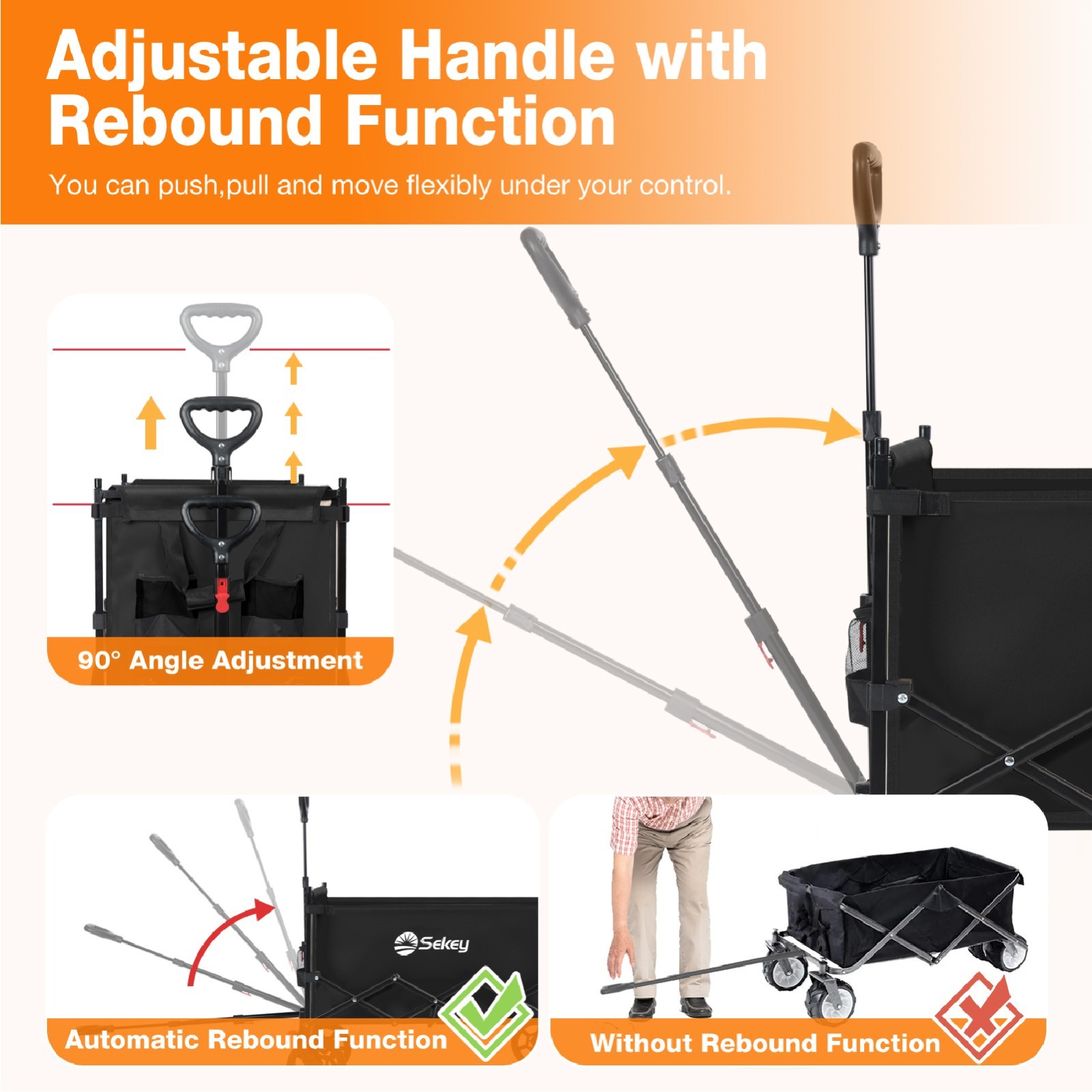 330LBS Foldable Wagon Cart with Canopy Collapsible Heavy Duty Utility Wagon Cart