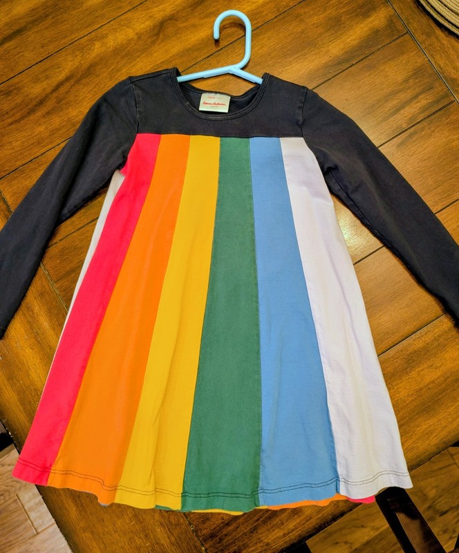 HANNA ANDERSSON GIRLS RAINBOW LONG SLEEVE DRESS SIZE 5 EUC