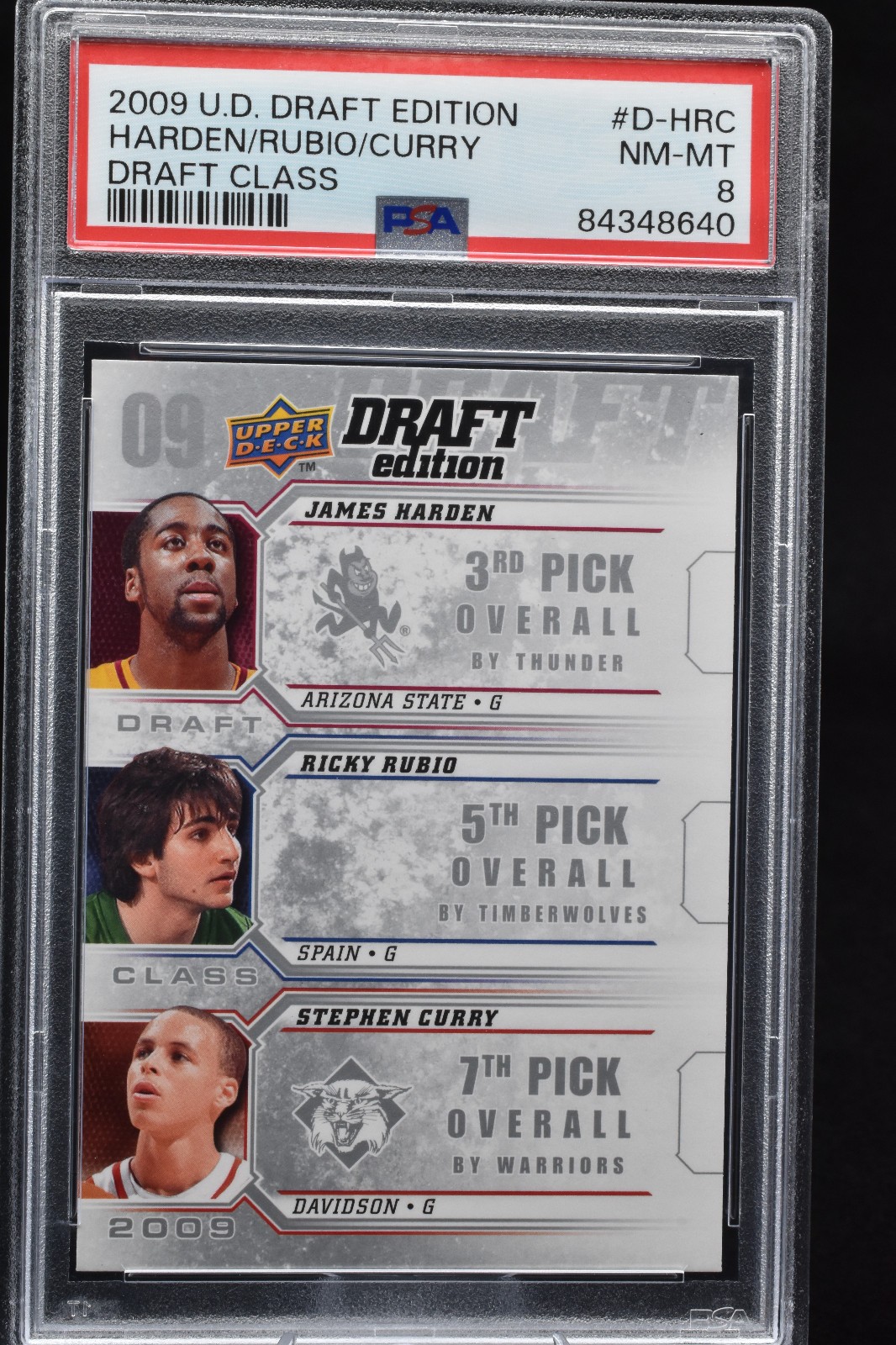 2009-10 UD Draft Edition Class Steph Curry James Harden Ricky Rubio #D-HRC PSA 8
