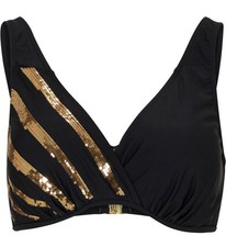 Bikini Oberteil mit Glitzer Gr. 80 Cup B Schwarz Gold Damen Schwimm-Bade-BH Neu*