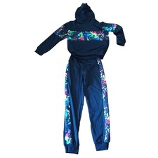 Girls Black Neon Paint Splatter Hoodie and Joggers Tracksuit Set US Sz 10