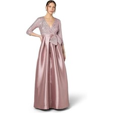 Eliza J 3/4 Sleeve Sequined Satin Gown with Bow, Mauve, Size 12