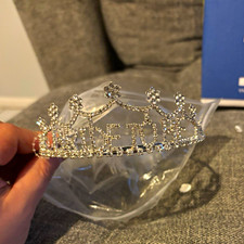 Silver Rhinestone Bride-to-Be Tiara Crown Headpiece, Girls One Size Princess