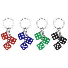 4pcs Lucky Dice Keychain Charm, Resin Dice Keyrings with 3 Pendants, 4-Colors