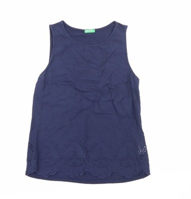 United Colors of Benetton Damen Blau Baumwolle Camisole Tank Größe S Rundhals