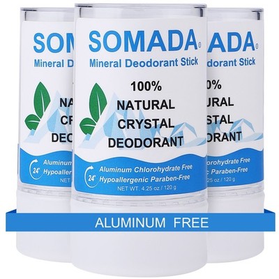 Crystal Deodorant Stick Women Men Aluminum-Free 4.25 oz 120g Unscented 3-Pack