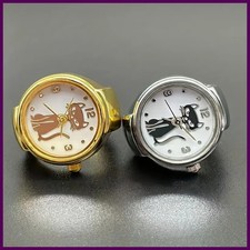 Stylish Kitten Quartz Ring Watch Gold Silver Circular Pointer Finger Watch
