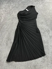 Banana Republic One Shoulder Pleated Midi Dress Womens 6 Black Asymmetrical New