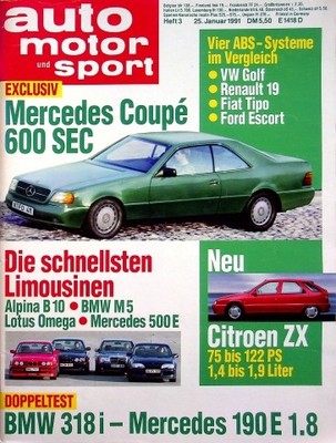 3) Auto Motor und Sport 03/1991 - BMW M5 mit 315PS bess - Mercedes 500 E mit 32