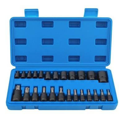 25 Piece Socket Wrench Tool Set with E Type Female Sockets and T Type Star Bits