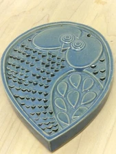 VTG MCM BLUE CERAMIC OWL GRATER FOR GARLIC GINGER HARD CHEESE JAPAN BY VANDOR