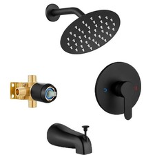 Black Shower Faucet Set 8" Rainfall Head Combo System Mixer Valve Kit Tub Spout