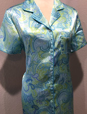 Vtg Blue Green Paisley Satin Nightgown M New