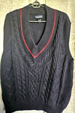 Vintage Lands End V-neck Sweater Vest Men's XL navy cable knit