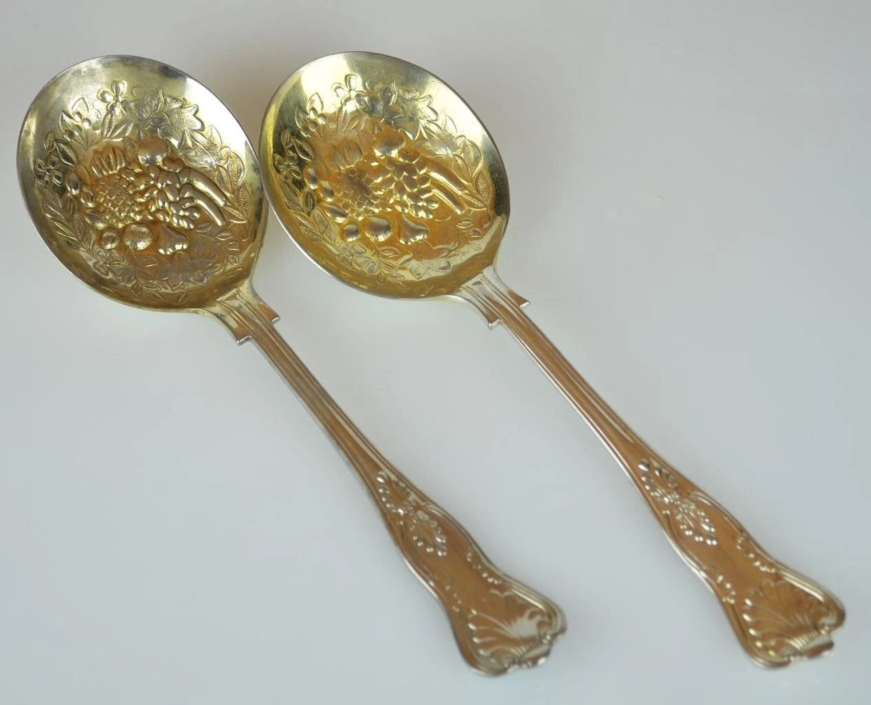 SHEFFIELD ORIGINAL KINGS PATTERN SILVERPLATE SOLID SMOOTH CASSEROLE SPOONS (2)