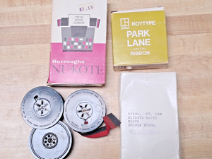 Typewriter Ribbons, 8 spools and 3 boxes Roytype, Burroughs , Okidata