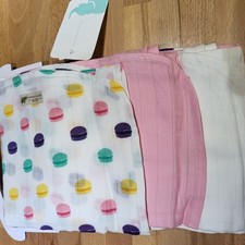 Nwt Baby Girls Organic Cotton Macaroon Muslin Blankets Lot Of 3 Moinca Andy