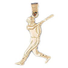 Baseball Player Charm Pendant 14k Gold